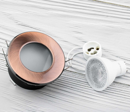 Zestaw Oprawa HALOGENOWA Hermetyczna Łazienkowa PODBITKA AQUS Miedź IP44 + LED GU10 36° 6W 6500K Lumiled
