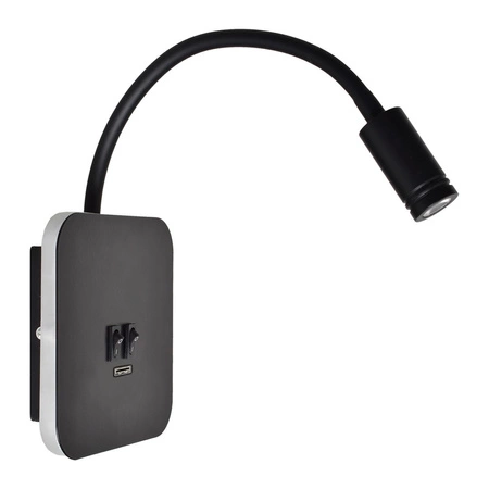 Lampka nocna ścienna BASE 8W + 2W Elastyczna Czarna Milagro