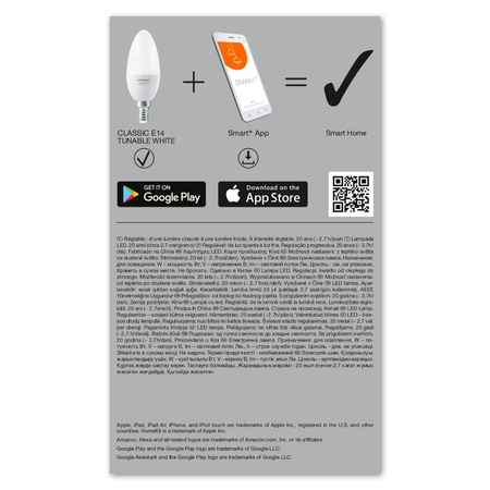 Żarówka LED E14 Świeczka 4.9W = 40W 470lm CCT Ściemnialna SMART+ WiFi Candle Ledvance