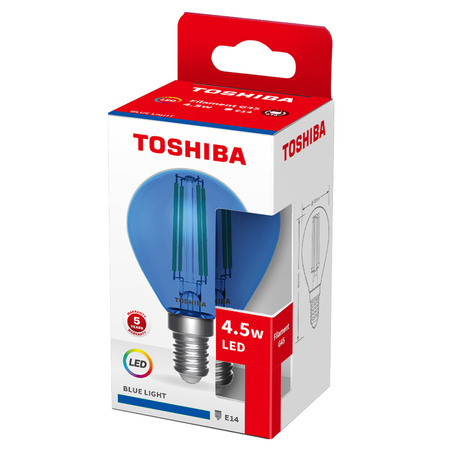 Żarówka LED E14 G45 4,5W Filament Niebieska TOSHIBA