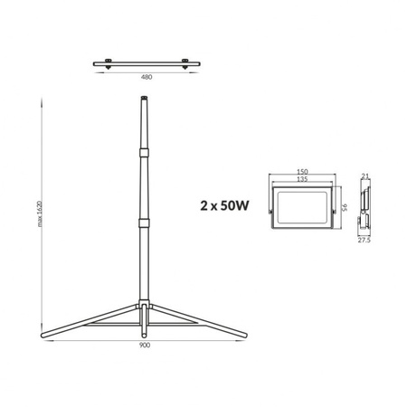 Naświetlacz halogen LED na statywie 2x50W 3500 lm 4000K Ecolight