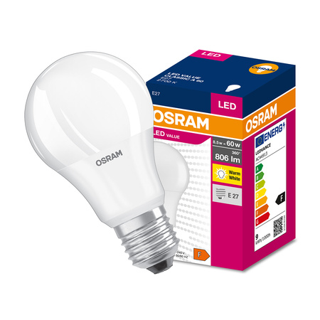 Żarówka LED E27 A60 8,5W = 60W 806lm 2700K Ciepła 200° OSRAM