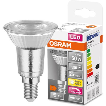 Żarówka LED PAR16 Reflektor E14 4.8W = 50W 350lm 2700K Ciepła CRI90 36° Ściemnialna SUPERSTAR Osram
