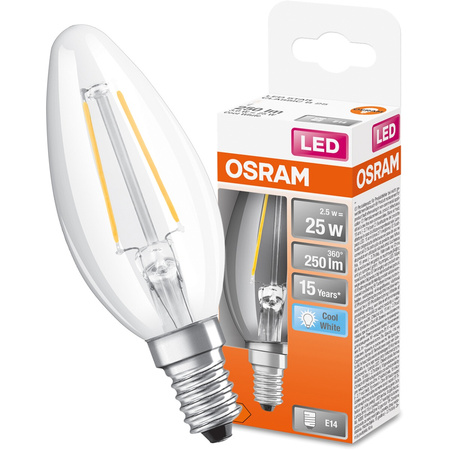 Żarówka LED E14 B35 CL 2,5W = 25W 250lm 4000K Neutralna 300° Filament OSRAM STAR