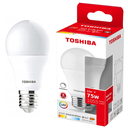 Żarówka LED E27 A60 11W = 75W 1055lm 4000K Neutralna Ściemnialna TOSHIBA
