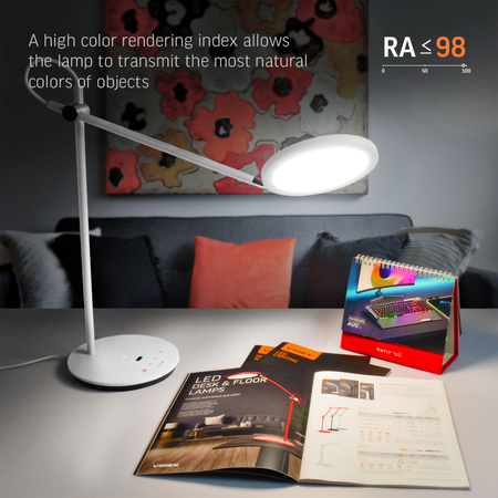 Lampka Biurkowa LED 20W 1450lm 4100K Neutralna CRI98 Biała Ściemnialna Videx