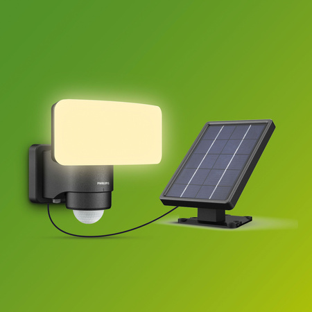 Naświetlacz Solarny LED 6W 1000lm 3000K IP44 z Czujnikiem Ruchu i Zmierzchu Czarna Tylus Ultra Efficient Philips