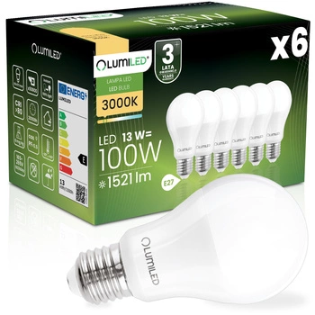 6x Żarówka LED E27 A60 13W = 100W 1521lm 3000K Ciepła 260° LUMILED