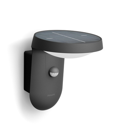 Kinkiet Ogrodowy Lampa Solarna Elewacyjna Zewnętrzna LED 1.2W 250lm 3000K IP44 z Czujnikiem Ruchu i Zmierzchu Antracyt Tyla Ultra Efficient Philips