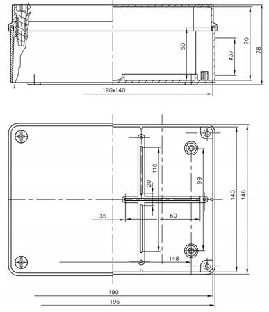 Puszka Instalacyjna Natynkowa Hermetyczna S-BOX 416C 190x140x70 IP65 PAWBOL