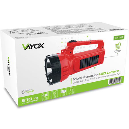 Latarka Akumulatorowa 2w1 400 lm Światło Boczne i Ładowanie Solarne VA0123 VAYOX