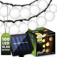 Girlanda Solarna Ogrodowa Lampki Solarne 100x Żarówka LED Ozdobne Kulki 16m 3000K SOLIX LUMILED