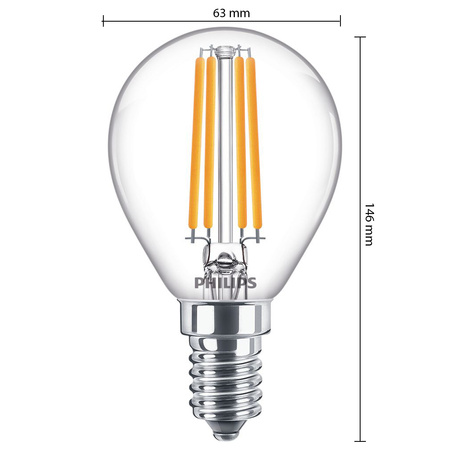 Żarówka LED Kulka E14 P45 6.5W = 60W 806lm 2700K Ciepła Filament PHILIPS