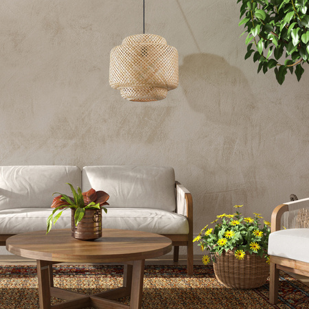 Lampa Wisząca Zwis Sufitowa E27 Beżowy BAMBOO NATURAL Sanico Goldlux