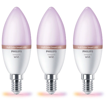 3x Żarówka LED E14 Świeczka C37 4.9W = 40W 470lm 2200-6500K RGB + TW Inteligentna SMART WiFi Bluetooth Aplikacja WiZ Philips