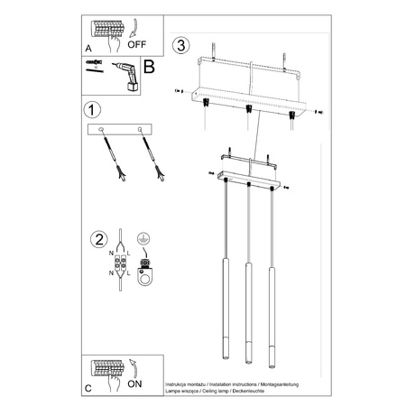 Lampa Sufitowa Wisząca Tuba 3x G9 Zwis Tubularna Czarna Chrom Nowoczesna Mozaica Sollux
