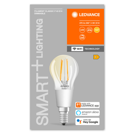 Żarówka LED E14 P40 4W = 40W 2700K Ciepła 470lm 300° Filament LEDVANCE SMART+ WIFI Ściemnialna