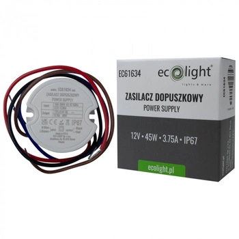 Zasilacz dopuszkowy FI60 do Taśm LED 45W 12V 3.75A Hermetyczny IP67 Ecolight