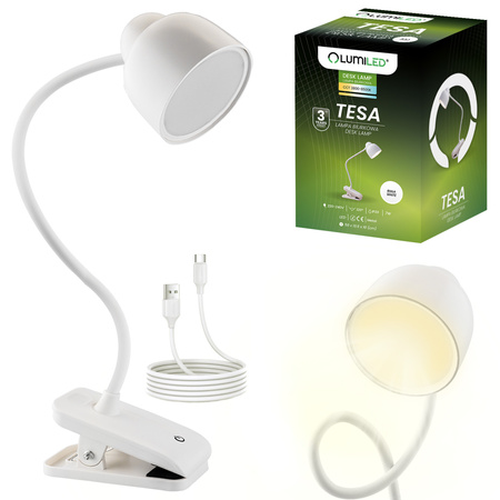 Lampka Biurkowa LED 7W CCT Ściemnialna Tesa Biała Lumiled