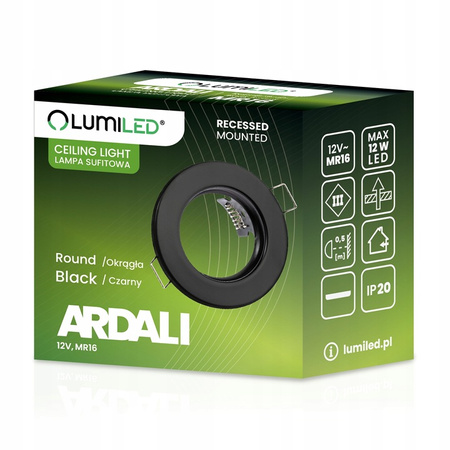 Oprawa HALOGENOWA Podtynkowa Stała Okrągła ARDALI Czarna Blacha MR16 GU10