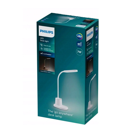 Lampka Biurkowa LED 7W 200lm 3000-5700K CCT USB Biała Ściemnialna Dotykowa Bucket Philips