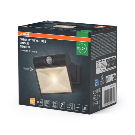 Kinkiet Ogrodowy Lampa Elewacyjna Zewnętrzna LED z Czujnikiem Ruchu i Zmierzchu 1.6W 120lm 3000K Ciepła Szary IP44 Endura Osram