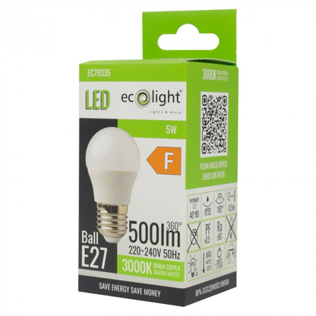 Żarówka LED Kulka P45 E27 5W 450lm 3000K Ciepła Ecolight