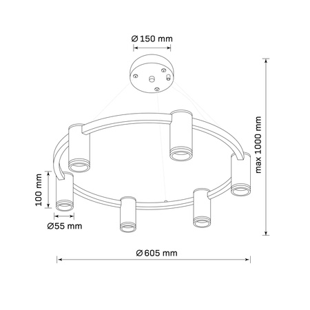Lampa Sufitowa Wisząca Zwis 6x GU10 Czarna PARIS Sanico Goldlux