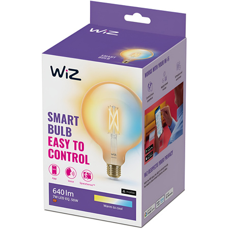 Żarówka LED E27 Kula G125 7W = 50W 640lm 2000-5000K TW FILAMENT Bursztynowa Inteligentna SMART WiFi Bluetooth Aplikacja WiZ