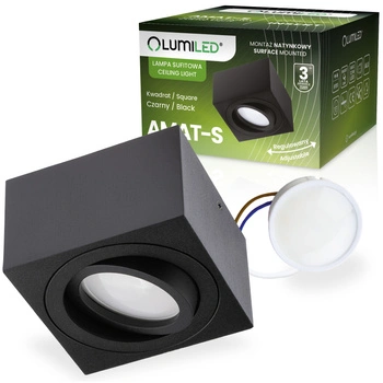 Oprawa Natynkowa HALOGENOWA Tuba Spot Ruchoma Kwadratowa Czarna 50mm + Wkład LED 5W 3000K  AMAT-S LUMILED