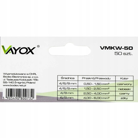 Końcówki Kablowe Konektory Izolowane Widełkowe VMKW-50 VAYOX