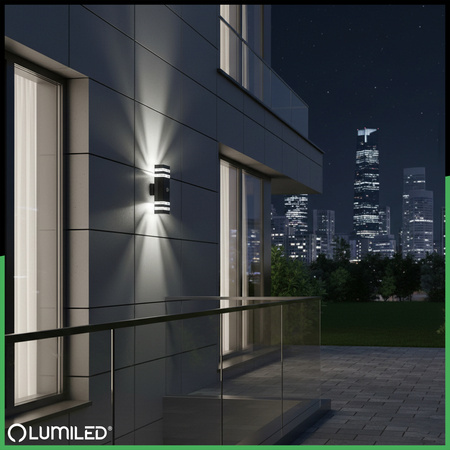 Lampa Ogrodowa Kinkiet Elewacyjny góra dół 2xGU10 Czarny Czujnik Ruchu IP54 PROTEA LUMILED