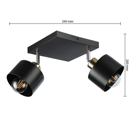 Lampa Sufitowa Spot Tuba Reflektor Oprawa Halogenowa 2x E27 Ruchomy Czarny Miedziany Elza Masterled