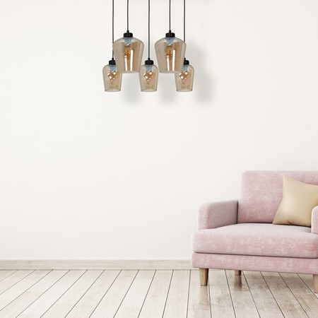 Lampa wisząca SANTIAGO 5xE27 Klosz Bursztynowe Szkło MLP6617 Metal + Szkło