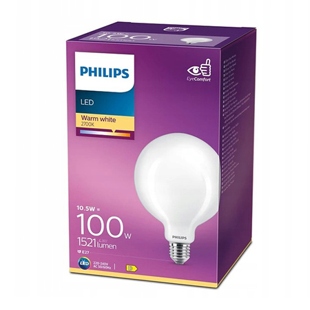 Żarówka LED Globe E27 G120 10.5W = 100W 1521lm 2700K Ciepła Filament Mleczna PHILIPS