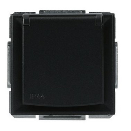 Gniazdo Pojedyncze 2P+PE Jednokrotne z Klapką Podtynkowe Asfora IP44 Antracyt