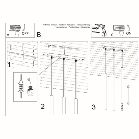 Lampa Sufitowa Wisząca Tuba 3x G9 Zwis Tubularna Czarna Nowoczesna Pastelo Sollux