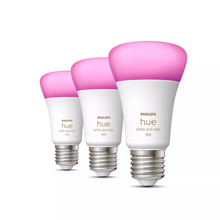 3x Żarówka LED E27 A60 9W = 60W 806lm 2000-6500K CCT + RGB SMART Inteligentna Bluetooth ZigBee White and Color Ambiance Philips HUE