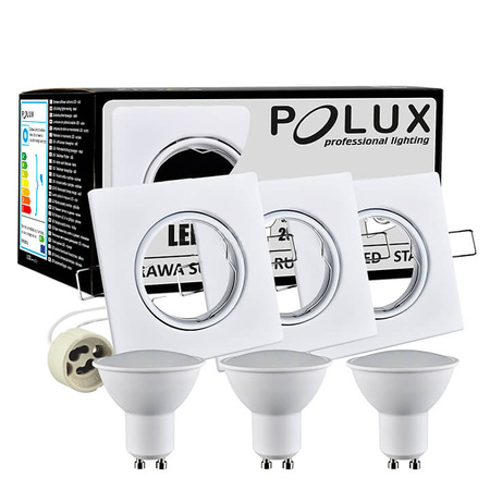 Zestaw 3x Oprawa halogenowa ruchoma GOLDLUX (Polux) kwadratowa biała + żarówka LED GU10 3,5W