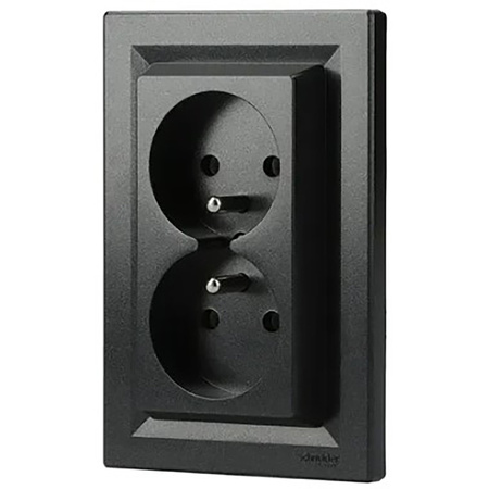 Gniazdo Podwójne 2P+PE z Ramką Podtynkowe Asfora IP20 Antracyt