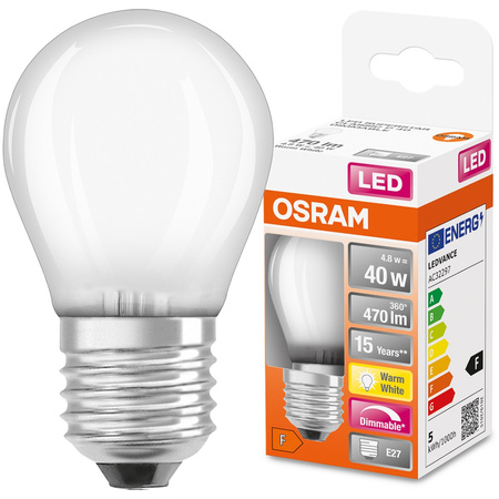 Żarówka LED E27 P45 4,8W = 40W 470lm 2700K Ciepła 320° Filament Ściemnialna OSRAM SUPER STAR