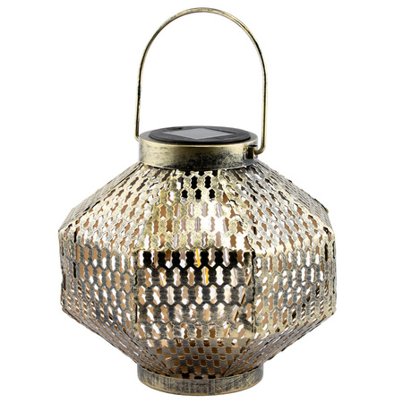 Lampa LED solarna Lampion ogrodowa filament LATARENKA wisząca metalowa miedziana