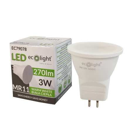 Żarówka LED MR11 3W 270lm 3000K Ciepła 120° 12V ECOLIGHT