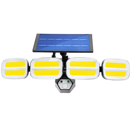 Naświetlacz solarny lampa 4x COB LED 20W 800lm Zimna czujnik ruchu IP65 + Pilot