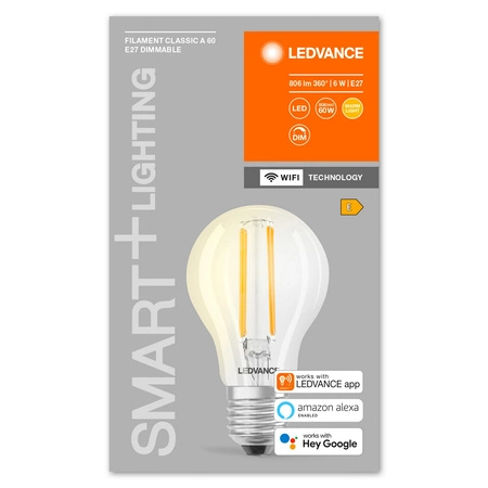 Żarówka LED E27 A60 6W 806lm 2700K Ciepła SMART+ WiFi Filament Ściemnialna Classic LEDVANCE