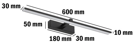 Lampa nad Lustro VENUS Kinkiet LED Łazienkowa 12W 840lm Czarna Neutralna 60 cm