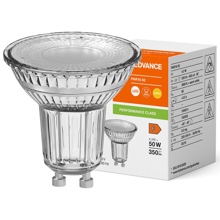 Żarówka LED GU10 4,3W = 50W 350lm 3000K Ciepła 36° Szklana LEDVANCE Performance Class