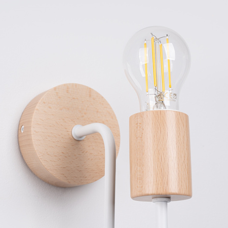 Lampa Ścienna Kinkiet 1x E27 Naturalne Drewno Biała Timbo Peach Puff SL.1664 Sollux