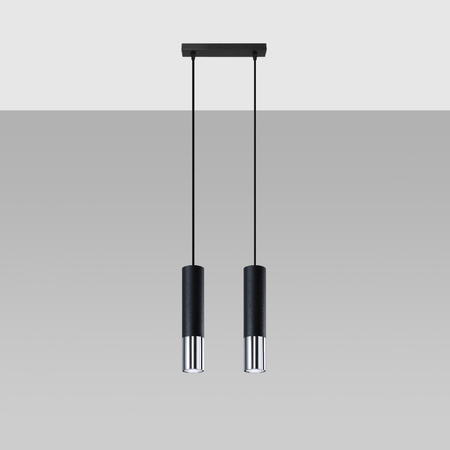 Lampa Sufitowa Oprawa Natynkowa SPOT TUBA 2x GU10 Wisząca Zwis Tubularna Czarna Chrom Nowoczesna Loopez Sollux