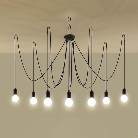 Lampa Sufitowa Wisząca Zwis 7x E27 Nieregularna Czarna Industrialna Edison Sollux